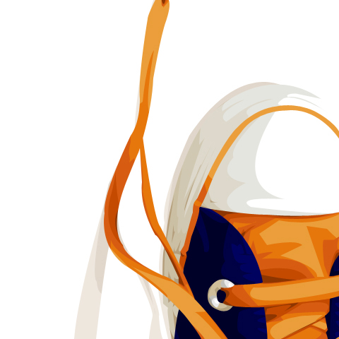 A close-up vector illustration of an orange and blue Converse shoes.