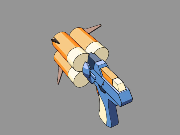 Angled top-down view of the Manga Fighter Crossbow, displaying its rotating barrels and structural details.