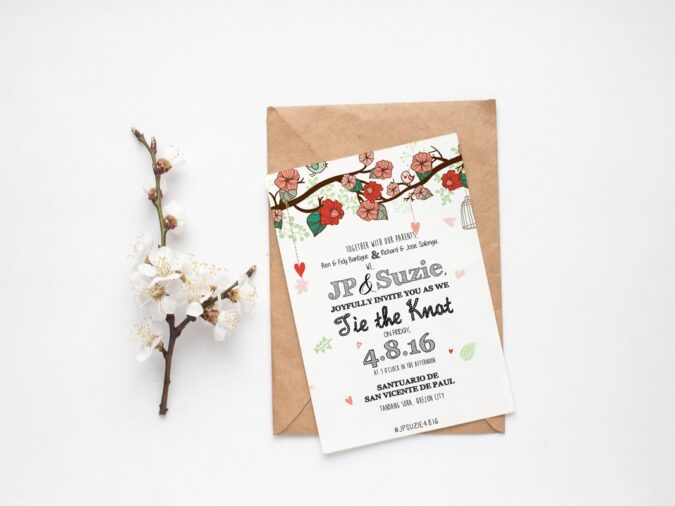 Rustic Peach & Mint DIY Wedding Invitation